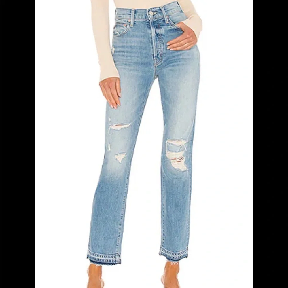 Mother High waisted Hiker Hover Undone Hem on my knees Jeans
